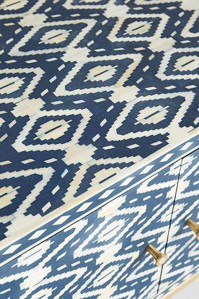 Ikat Bone Inlay Media Console Blue TV Unit