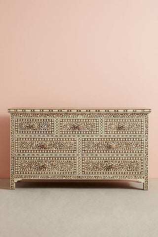 Bone Inlay Floral Chest of 7 Drawers Brown 1