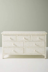 Bone Inlay Floral Chest of 7 Drawers White