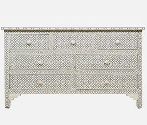 Bone Inlay Eye Design Chest of 7 Drawers Grey