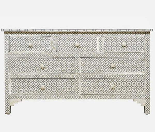 Bone Inlay Eye Design Chest of 7 Drawers Grey