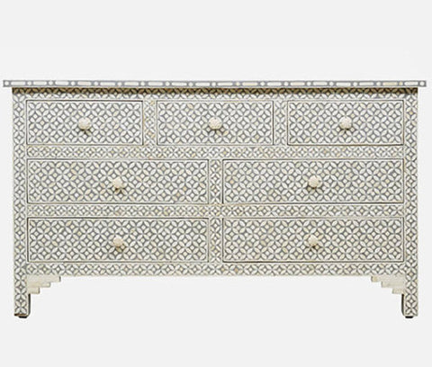 Bone Inlay Eye Design Chest of 7 Drawers Grey 1