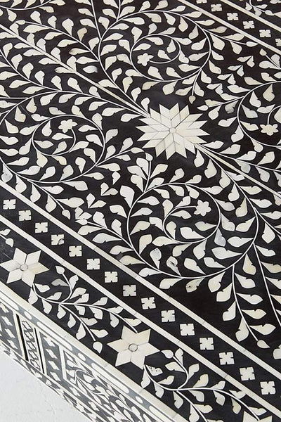 Floral Bone Inlay 2 Drawer Coffee Table Black