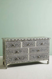 Bone Inlay Floral Chest of 7 Drawers Black 1