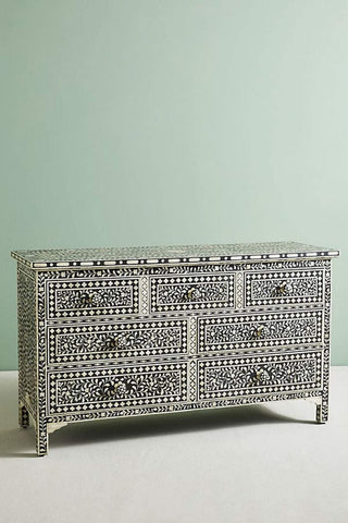 Bone Inlay Floral Chest of 7 Drawers Black 1
