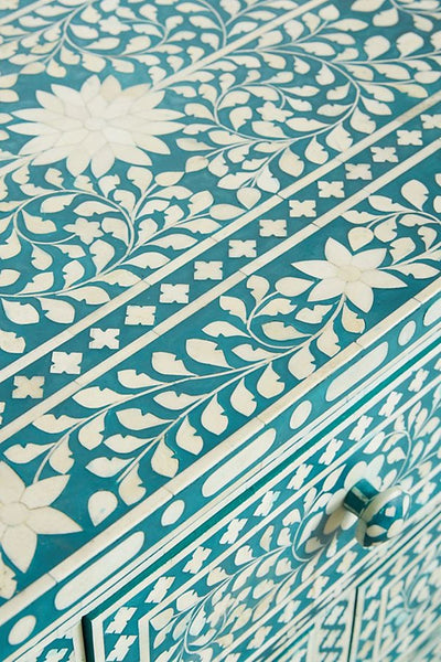 Bone Inlay Floral Chest of 7 Drawers Teal Green 4