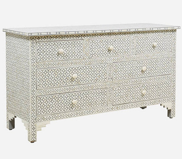 Bone Inlay Eye Design Chest of 7 Drawers Grey