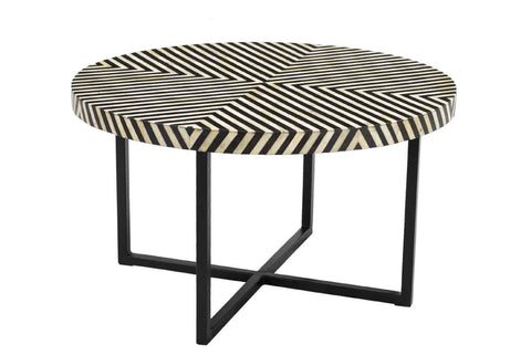 Bone Inlay Coffee Table Diamond Stripe Black