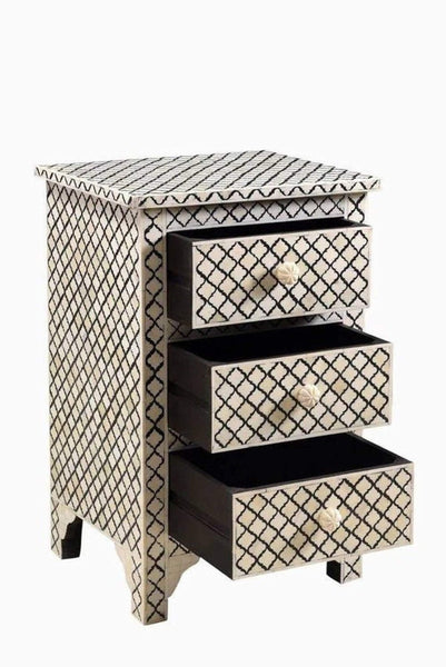 Tikdi Bone Inlay 3 drawers Nightstand black