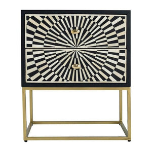 Bone Inlay Illusion 2 Drawers Bedside Table Black