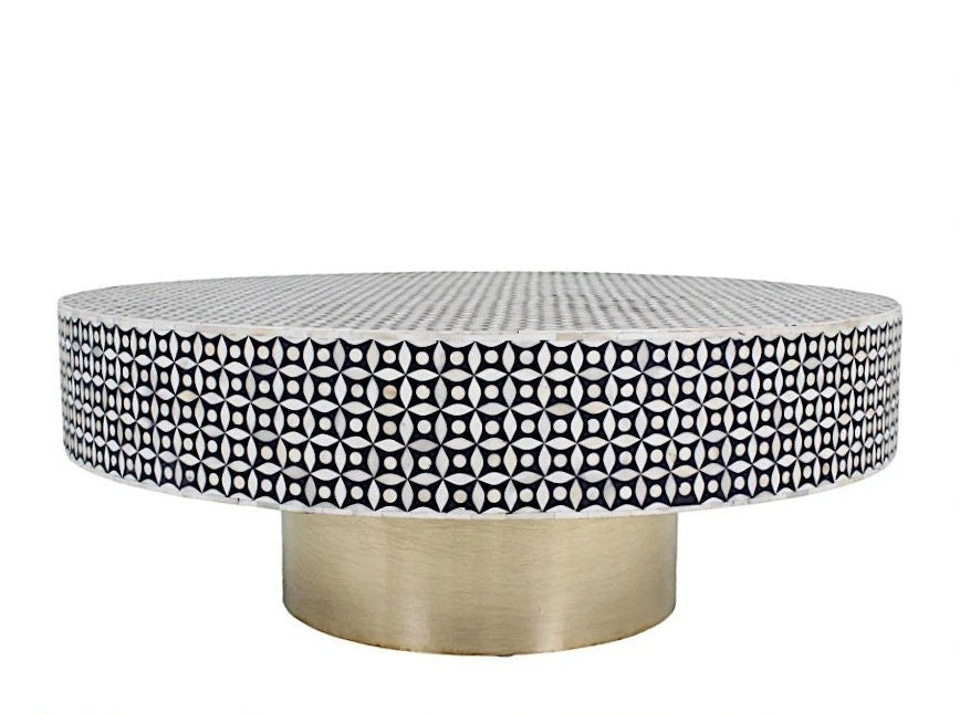 Geometric Bone Inlay Coffee Table Black