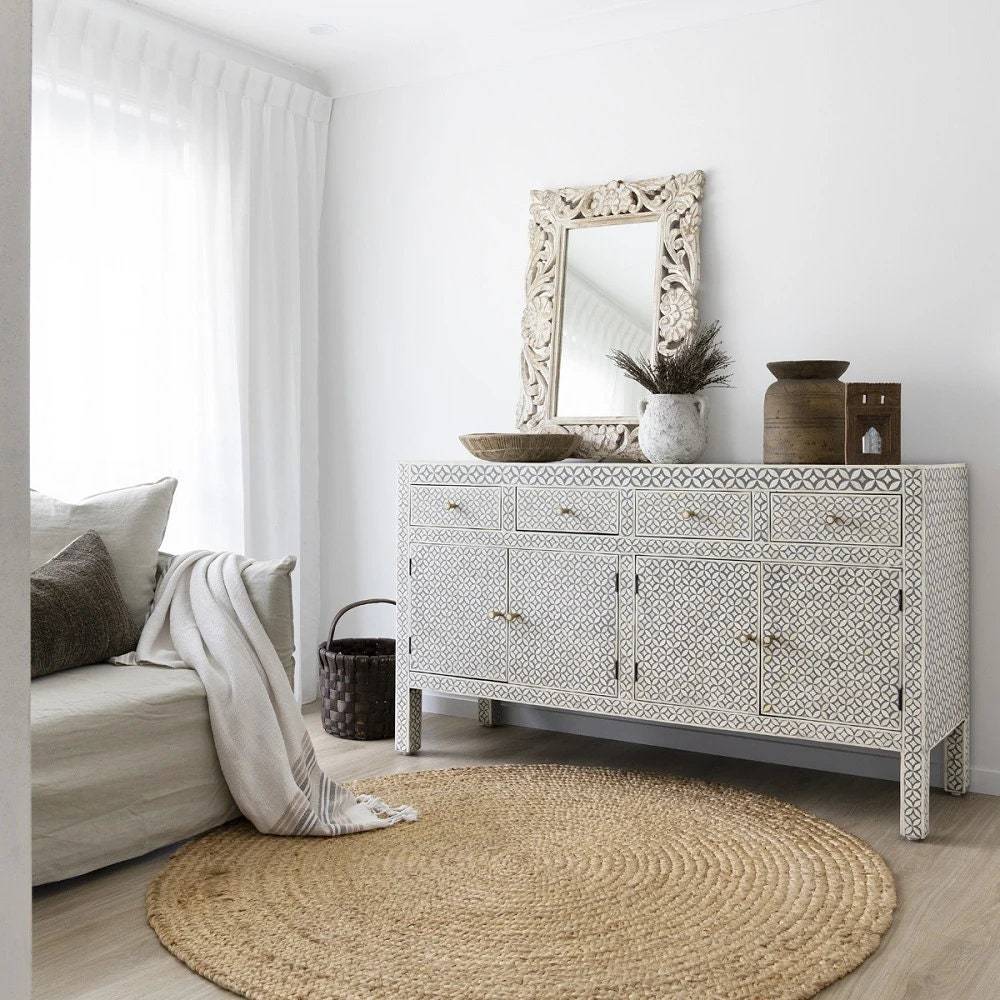Celtic Bone Inlay Sideboard Grey