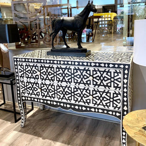 French Style Bone Inlay Geometric Chest Black 1