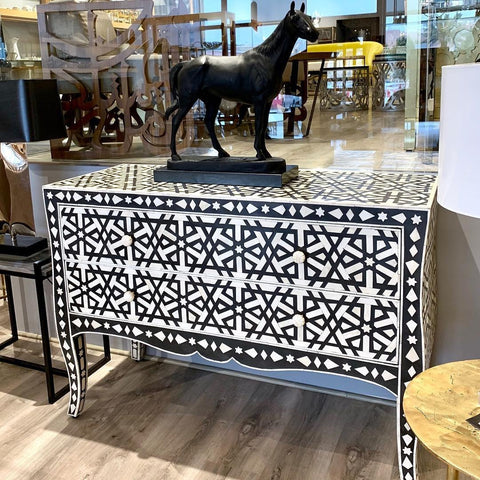 French Style Bone Inlay Geometric Chest Black 1