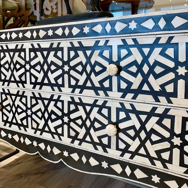 French Style Bone Inlay Geometric Chest Black 2