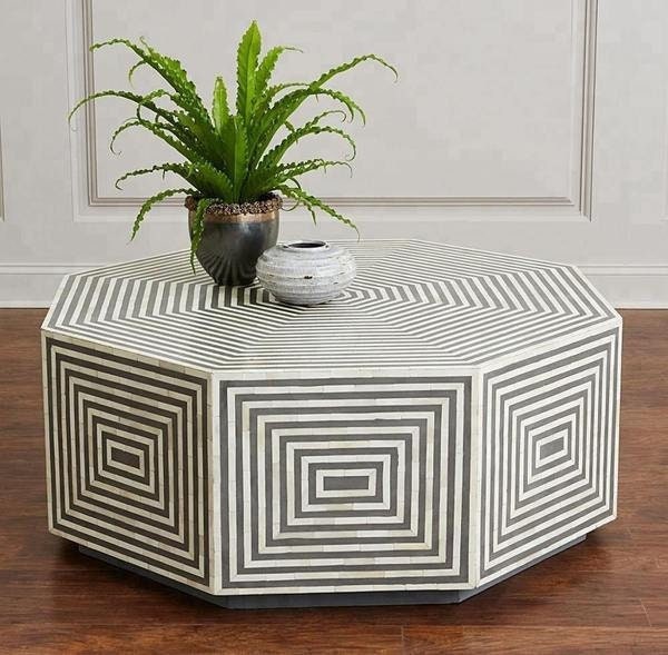 Octagonal Bone Inlay Coffee Table Grey