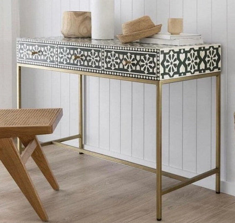 Moroccan Bone Inlay 3 Drawer Console Black 1