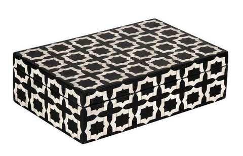 Black Moroccan Pattern Bone Inlay Box