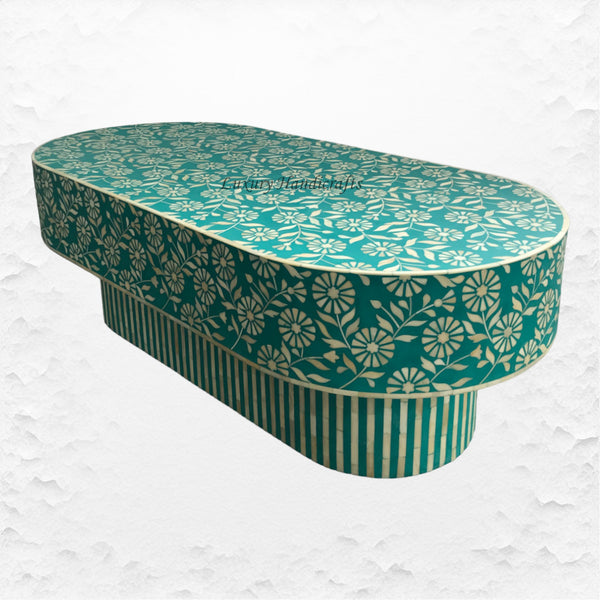 Luxury Laila Bone Inlay Coffee Table Teal Green