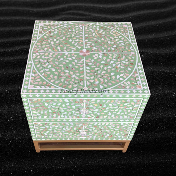 MOP Inlay Scroll Vine Bedside Green
