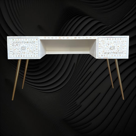 MOP Inlay Scroll Vine Desk White 1