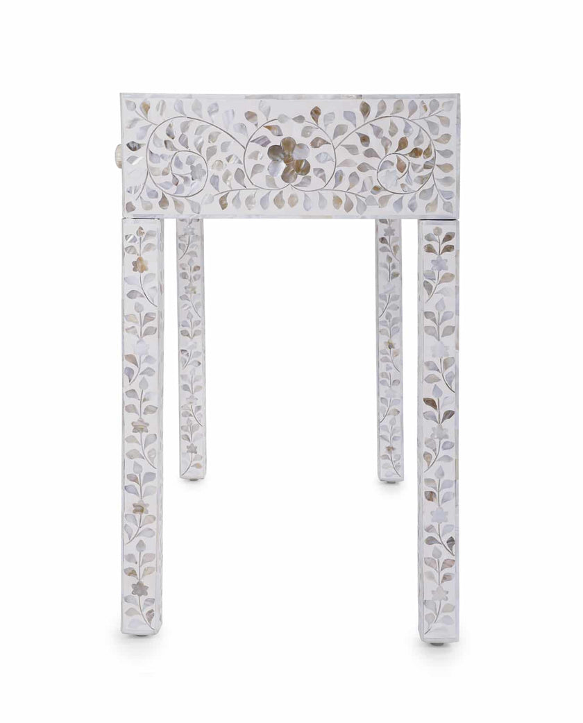 White Mother Of Pearl Inlay Floral 3 Drawer Console Table ...