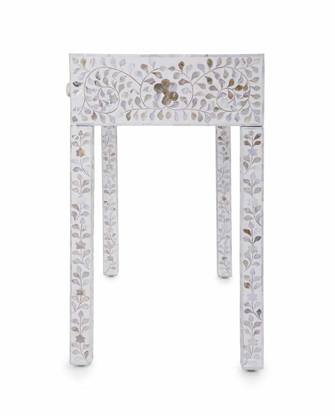 White Mother Of Pearl Inlay Floral 3 Drawer Console Table