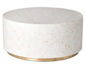 White Bone Inlay Center Table With Brass