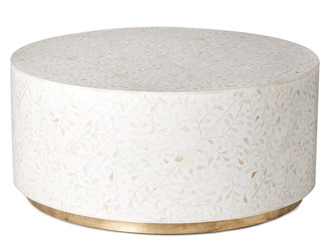 White Bone Inlay Center Table With Brass 1